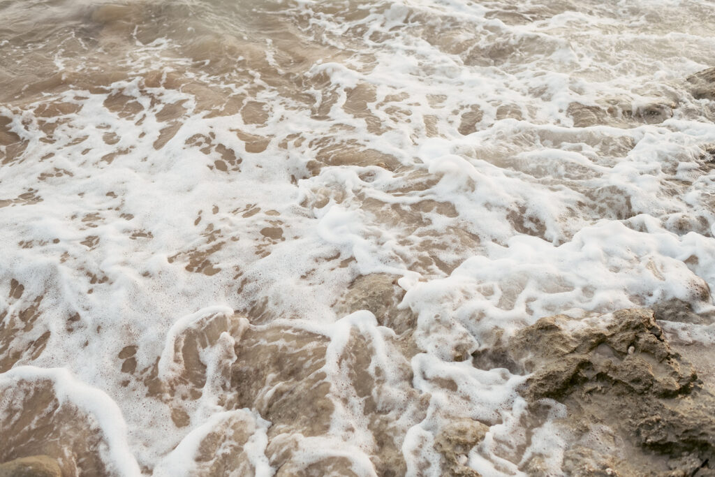 Waves washing over pale rock on the coast of Kefalonia